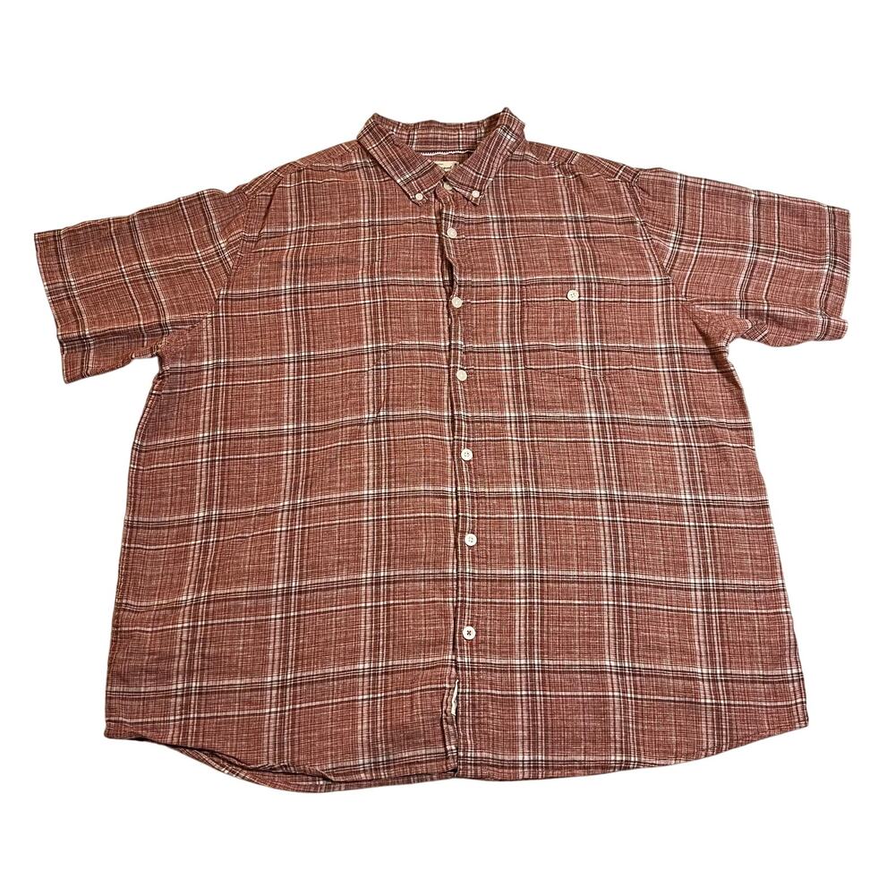 Weatherproof Vintage Linen Cotton Plaid Short Sleeve Button Up Shirt Size XXL